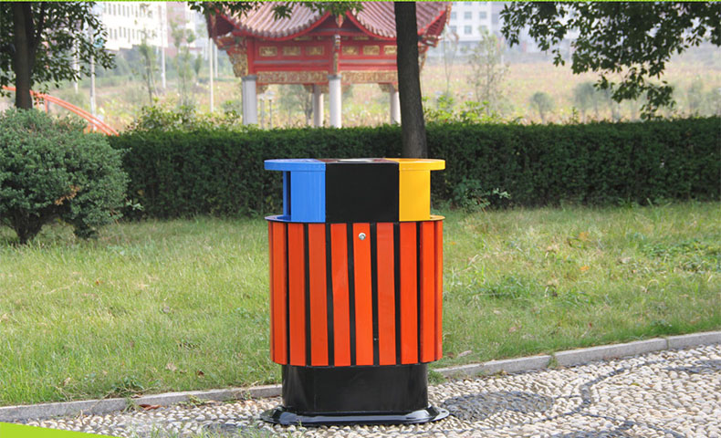 Cubo de basura exterior con madera plástica para parque HW-08
