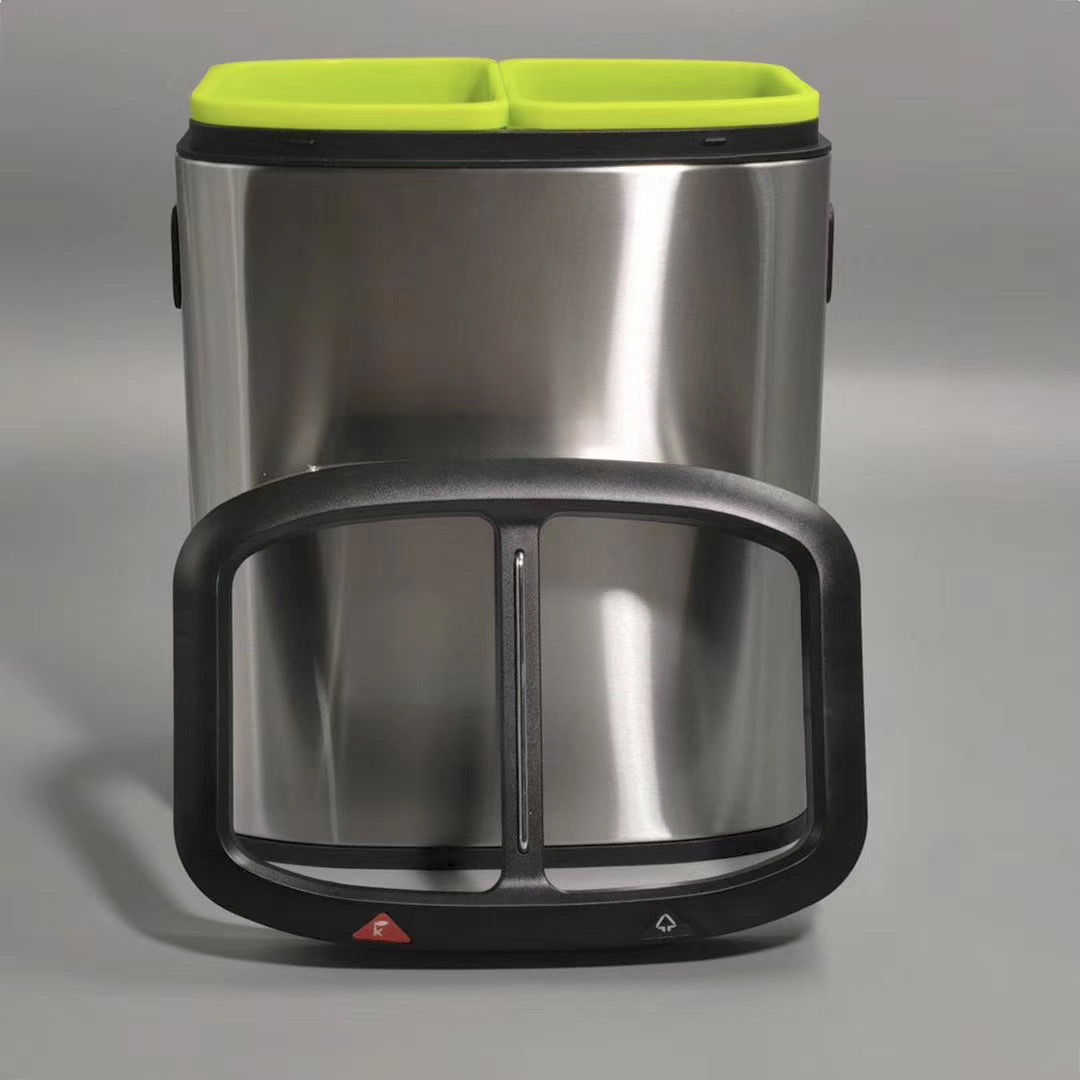 Cubo de basura rectangular 2 en 1 de 12 litros con tapa abierta (KL-8312)